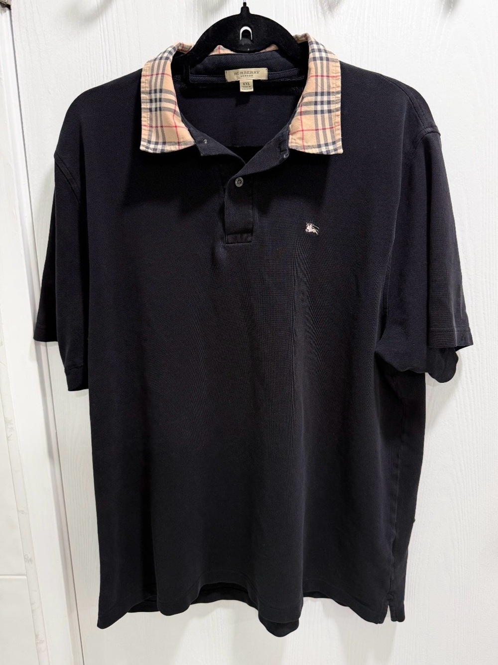 Burberry London Men’s Polo Shirt XXL Black Nova Check Collar